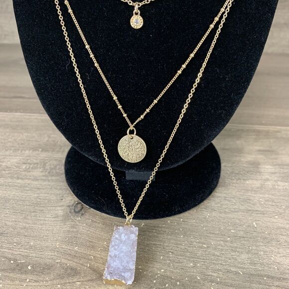 Melrose and Market Multi Layered Long Necklace Gemstone Pendant Charm Gold Tone - Picture 2 of 9